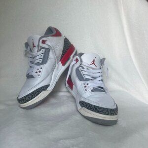 Air Jordan 3 Retro GS Fire Red & White Sneakers Big Kids 7 Womens 8.5